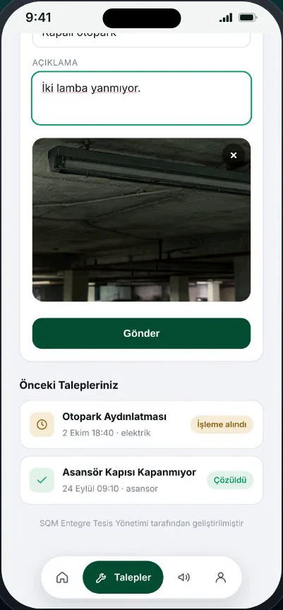 Arıza bildirimi: fotoğraf ve açıklama